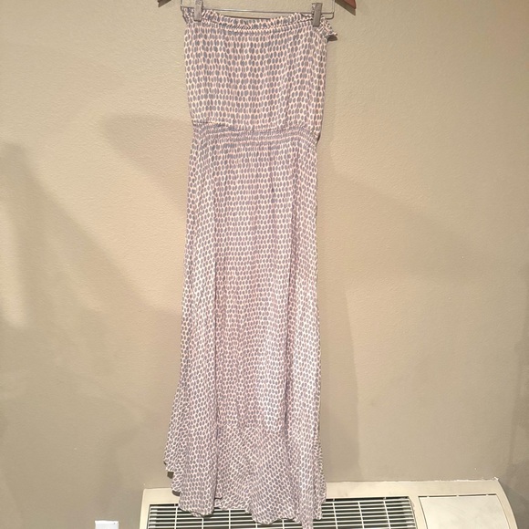 Tiare Hawaii Ryder Polka Dot Strapless Button Front Maxi Dress Pink Gray S/M - Picture 7 of 7